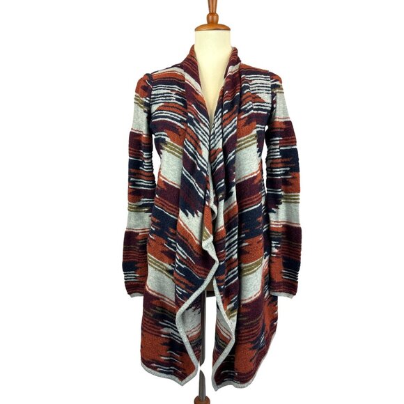 Lucky Brand Aztec Open Front Cardigan Womens  XS Rust Brown - Picture 1 of 8